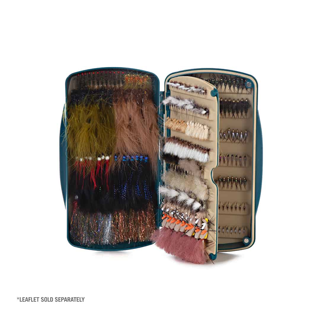 816332014338 Fishpond Tacky Pescador Large Waterproof Fly Box Baja Blue Loaded With Trout Flies With Extra Leaf Insert