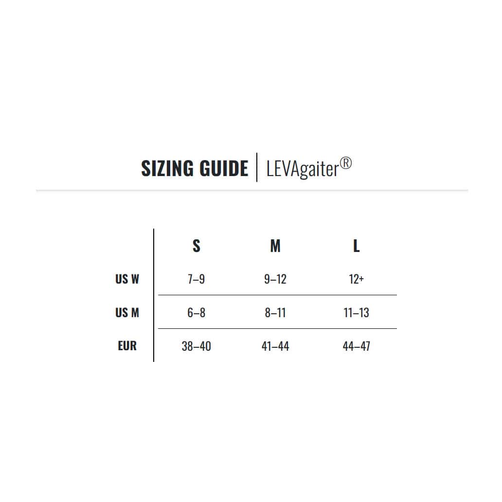 853543007285 Kahtoola LEVA Gaiter Sizing Chart