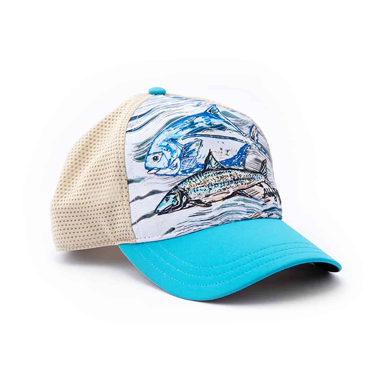 854740008891 abby paffrath art 4 all bone and permit fishing unstructured low profile trucker hat three quarter