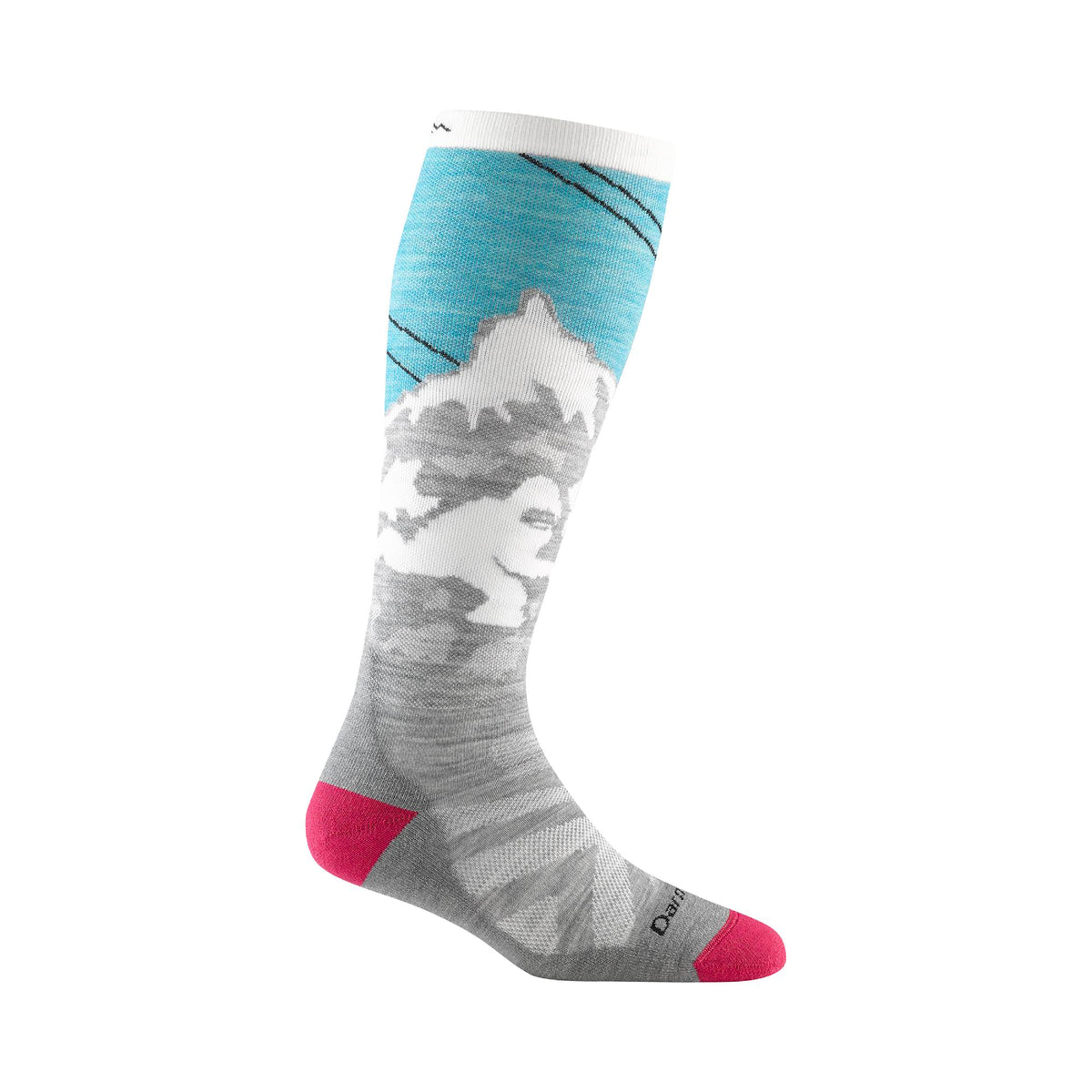 Darn Tough Women's Yeti Midweight Ski and Snowboard Sock Over the Calf w Cushion Aqua 1827 Hero Left