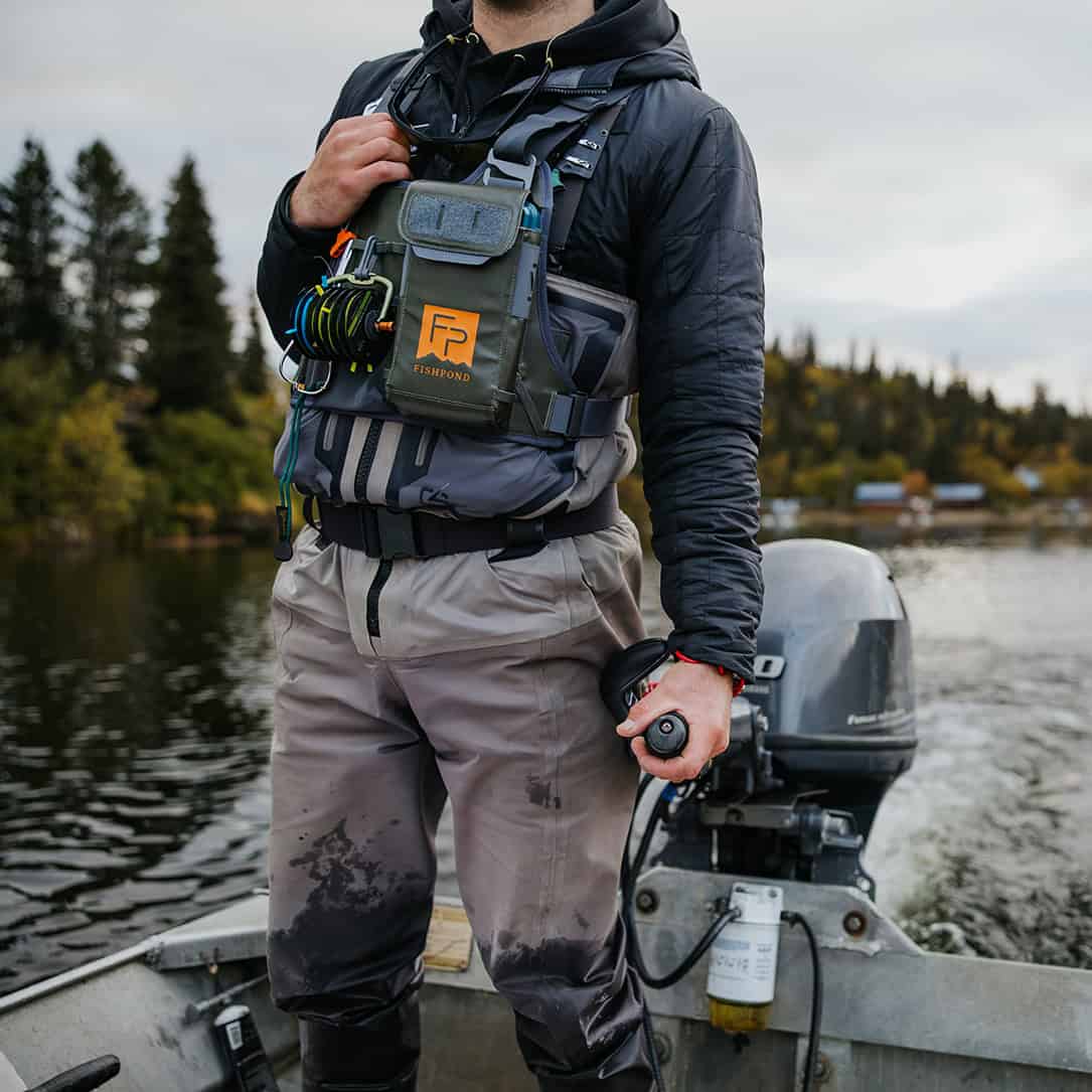 New 2025 816332016226 Fishpond Stormshadow Chest Pack Water Resistant Fly Fishing Chest Pack Front Closeup on Jetboat