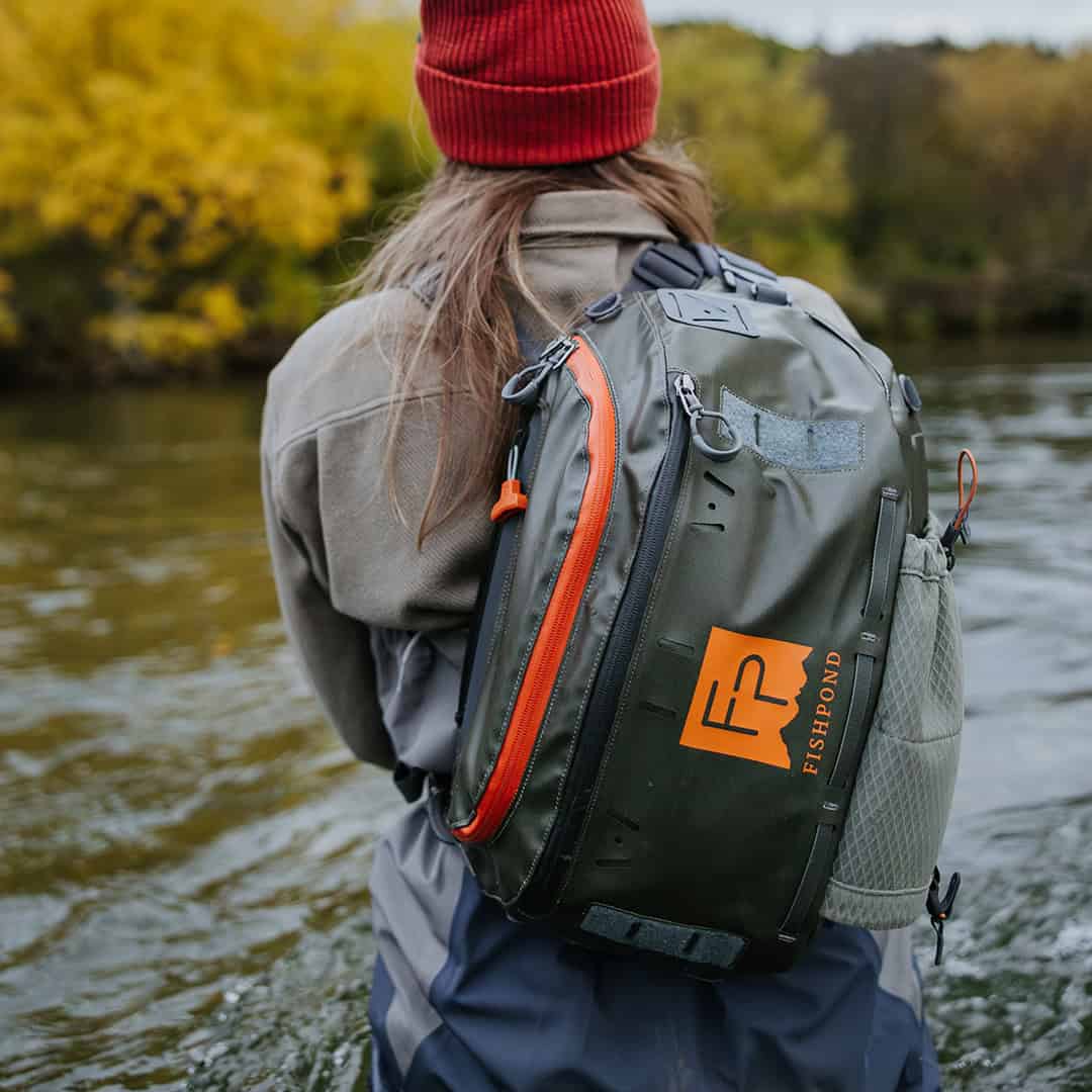New 2025 816332016233 Fishpond Stormshadow Sling Pack Water Resistant Ambidextrous Fly Fishing Sling Pack From Back