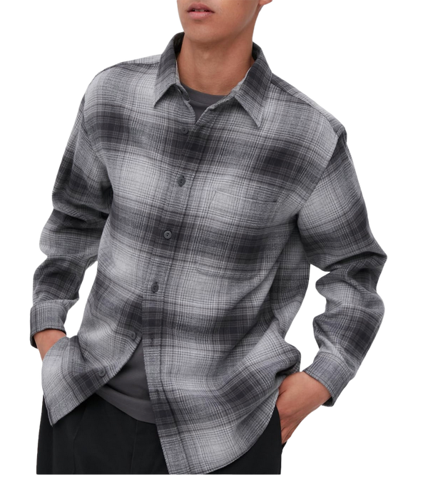 【2plan】Elubin Over Check Shirt oversized boxy checked linen blend shirt - Checked Black