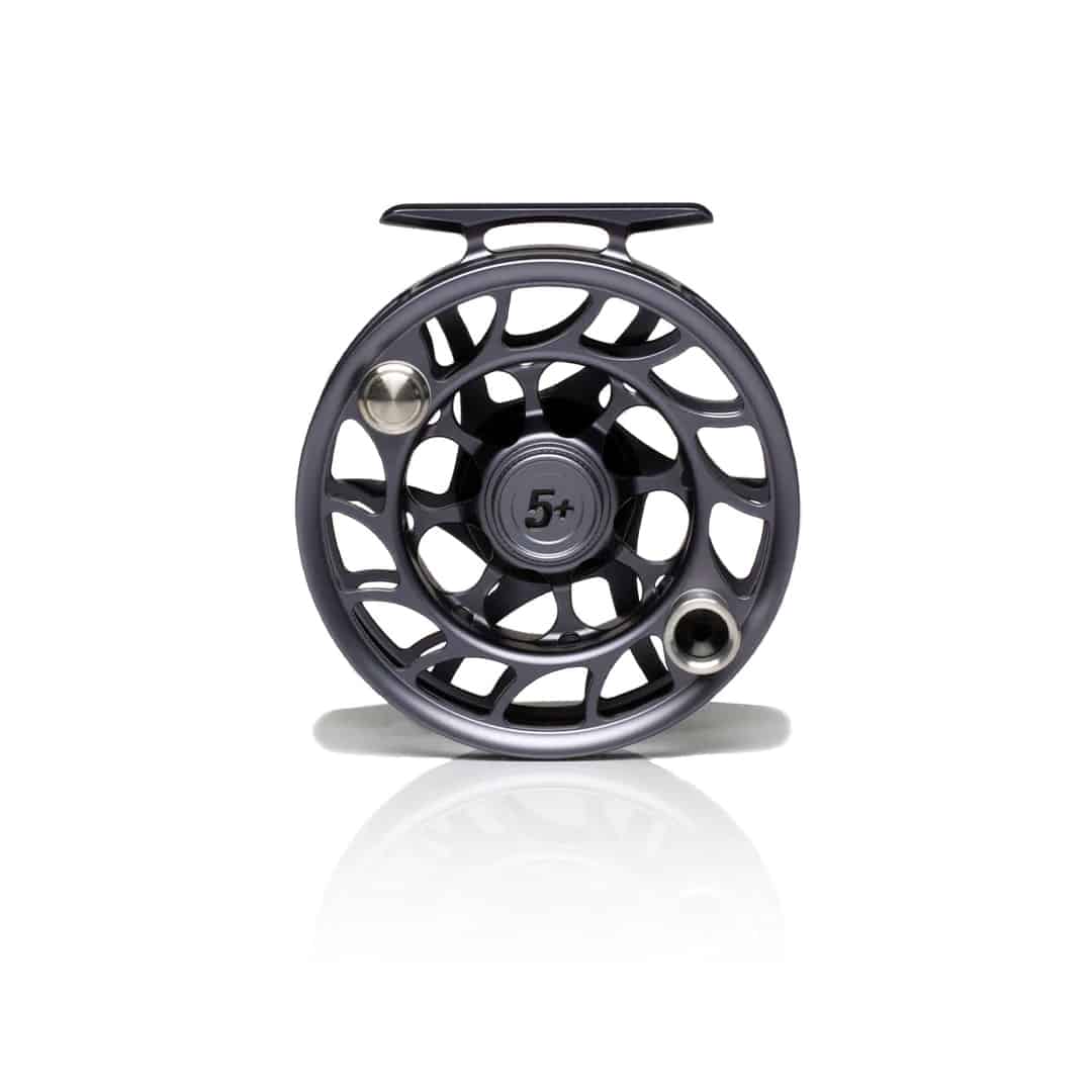 704715337283 Hatch Outdoor Iconic Fly Reel 5 Plus Grey Black Large Arbor Front