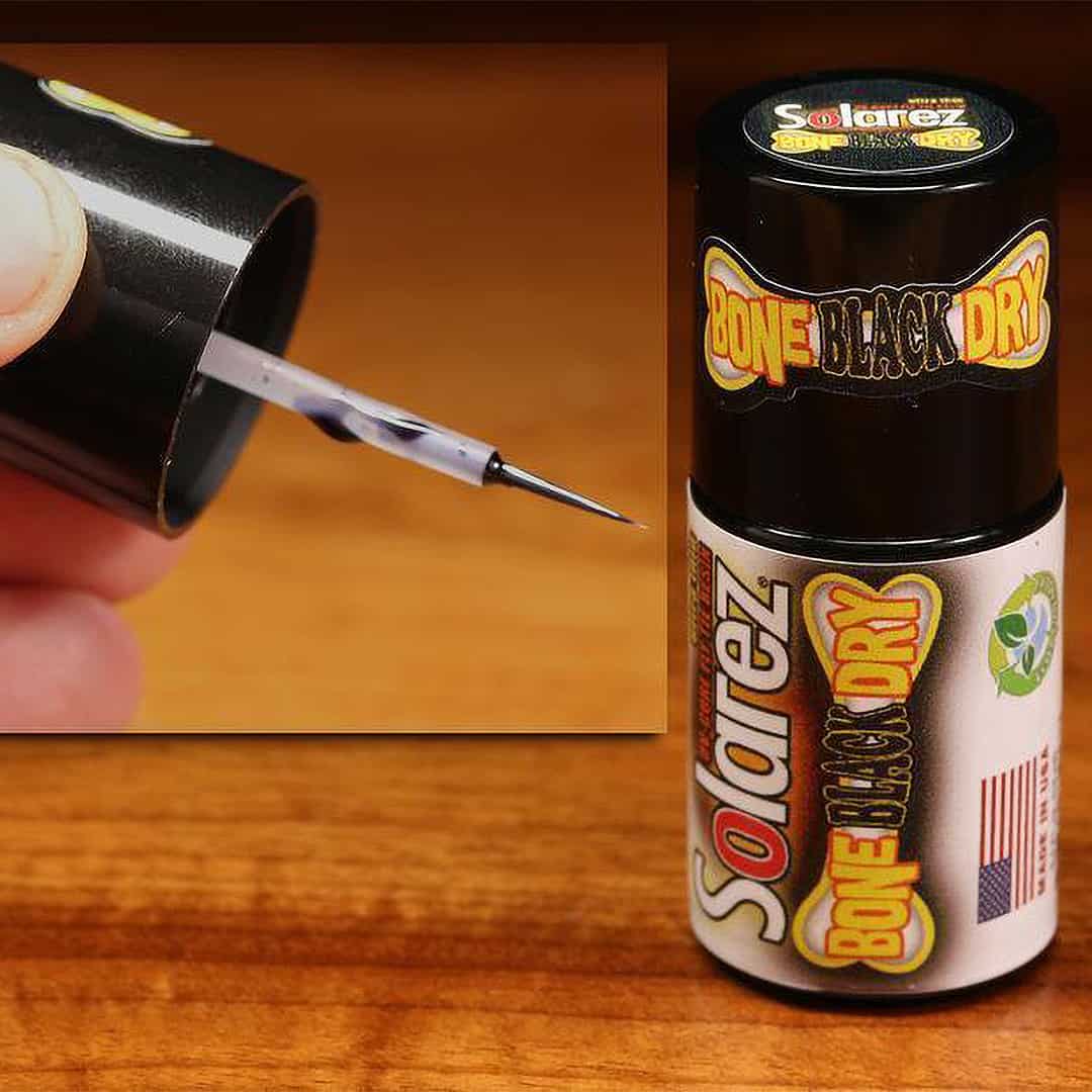 728392759138 Solarez Bone Dry Black Ultra Thin Uv Cure Resin Fly Tying Flyer Open Bottle With Brush