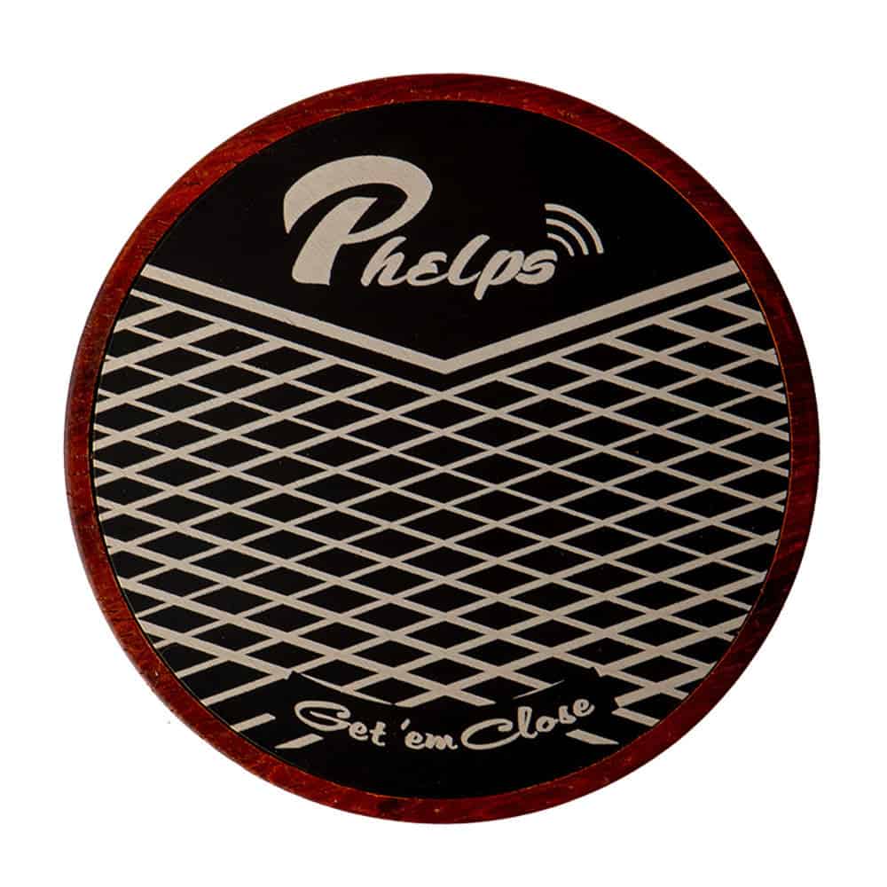 843380130130 Phelps Game Calls Padauk Pot Aluminum Over Glass Turkey Pot Call Closeup