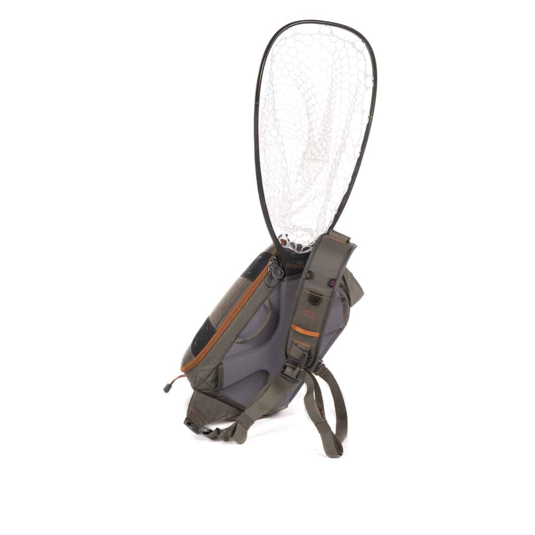 FHSP-G 816332012938 Fishpond Flathead Ambidextrous Fly Fishing Sling Pack Showing Net Slot