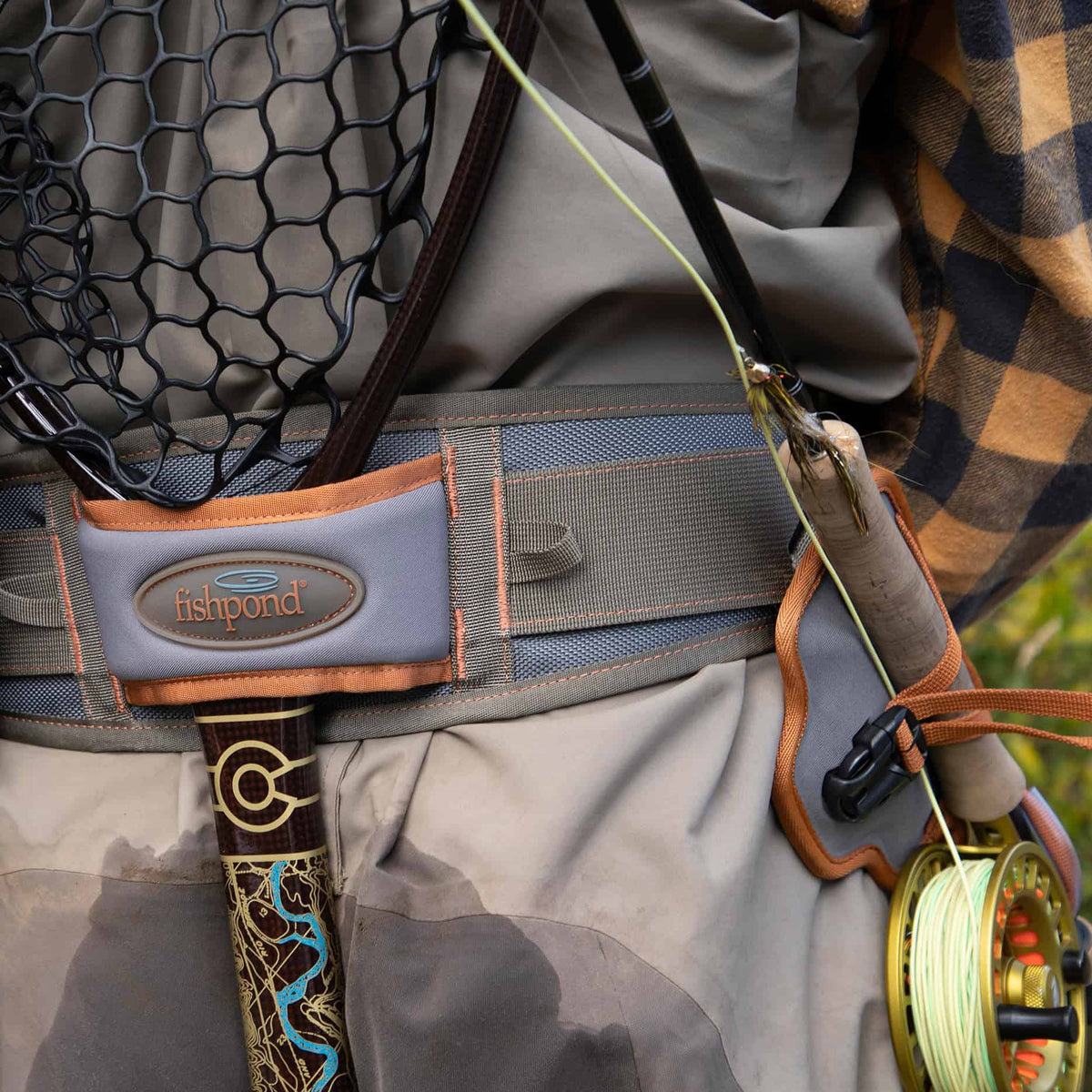 Fishpond West Bank Wading Belt Front With QuikShot Rod Holder
