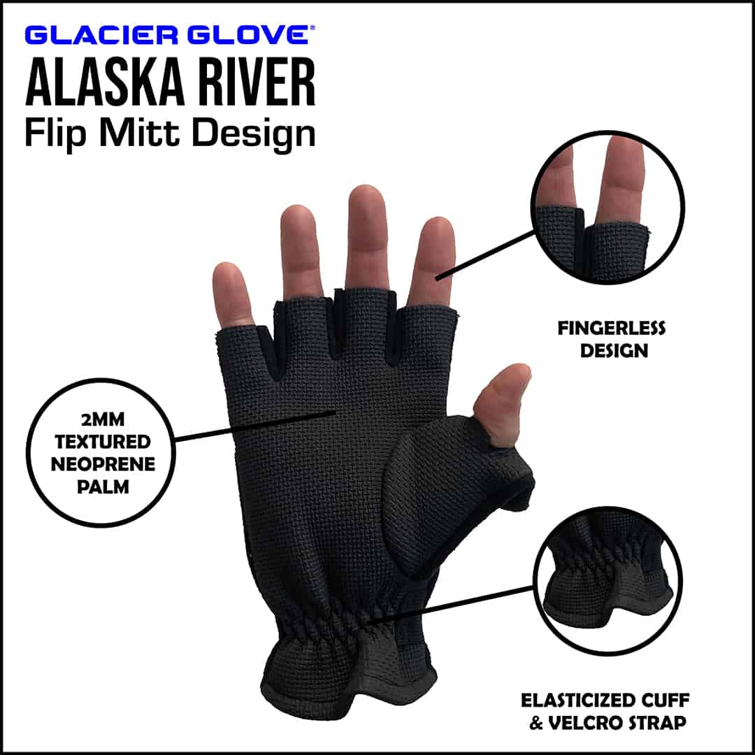 Glacier Glove Alaska River Series Flip Mitt Fingerless Glove Features Detail