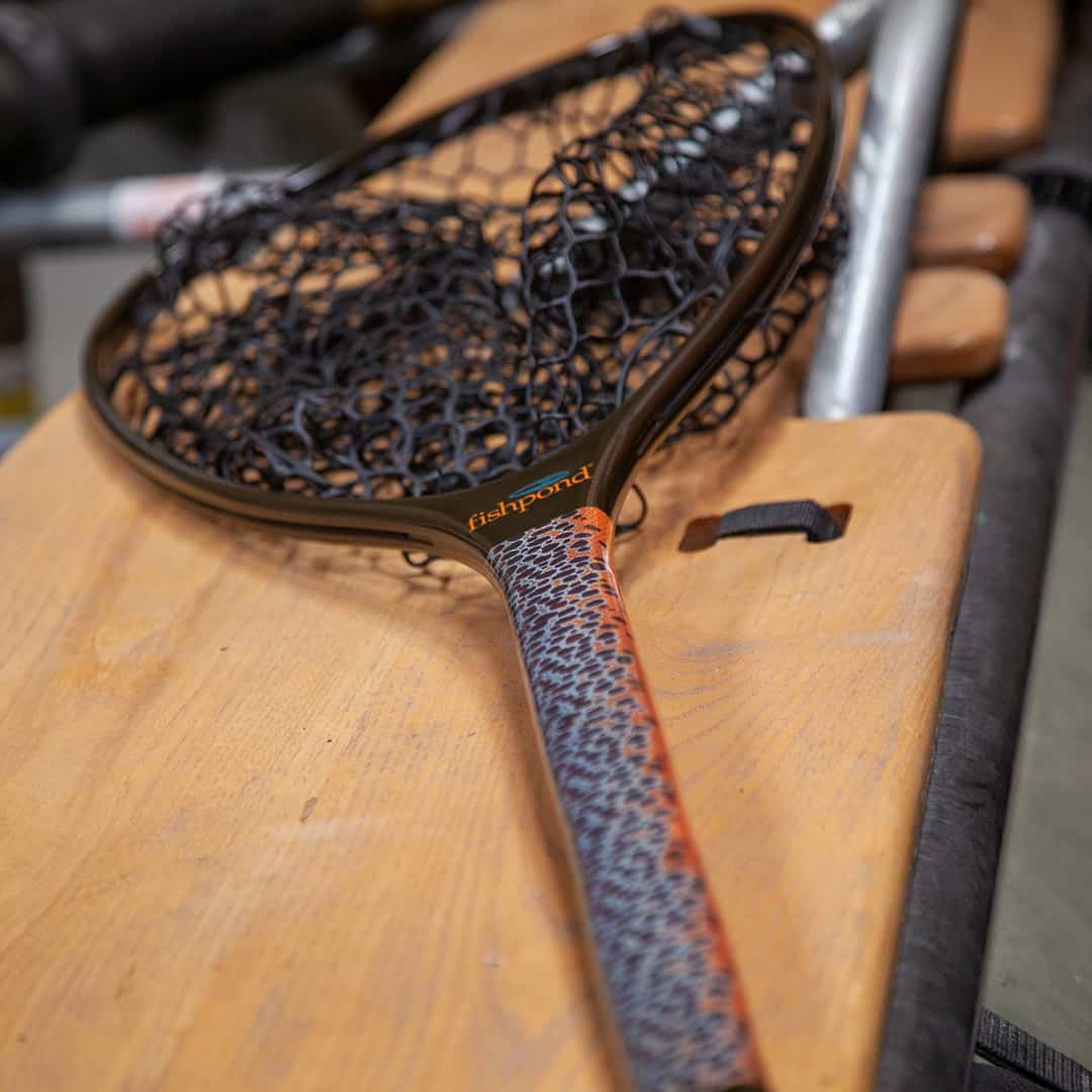 NMLN-SE 816332014925 Fishpond Nomad Mid Length Net Brown Trout Slab Limited Edition On Raft