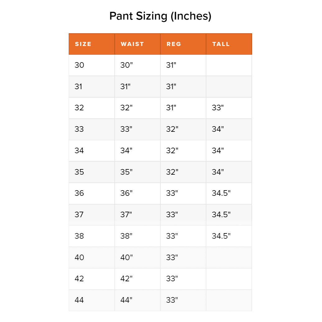 Sitka SIZE Chart Men's Pants