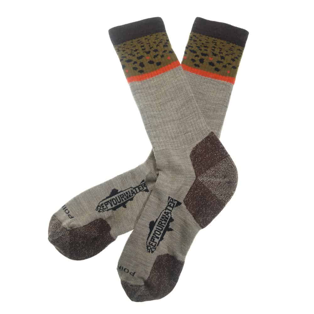 SOC344_S repyourwater trout band socks brown trout flat