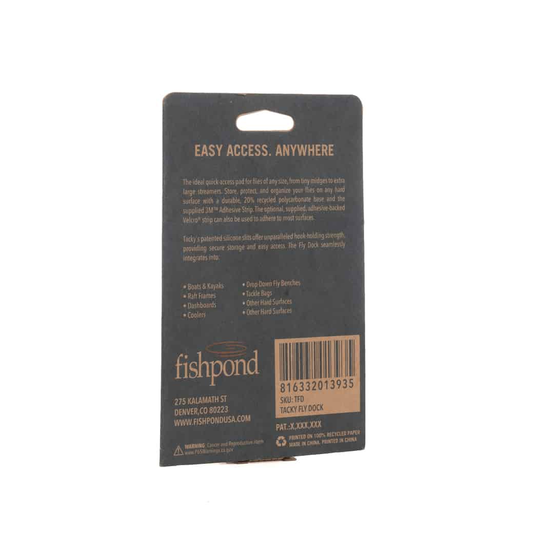 TFD 816332013935 Fishpond Tacky Fly Dock Fly Fishing Fly Storage Back of Packaging