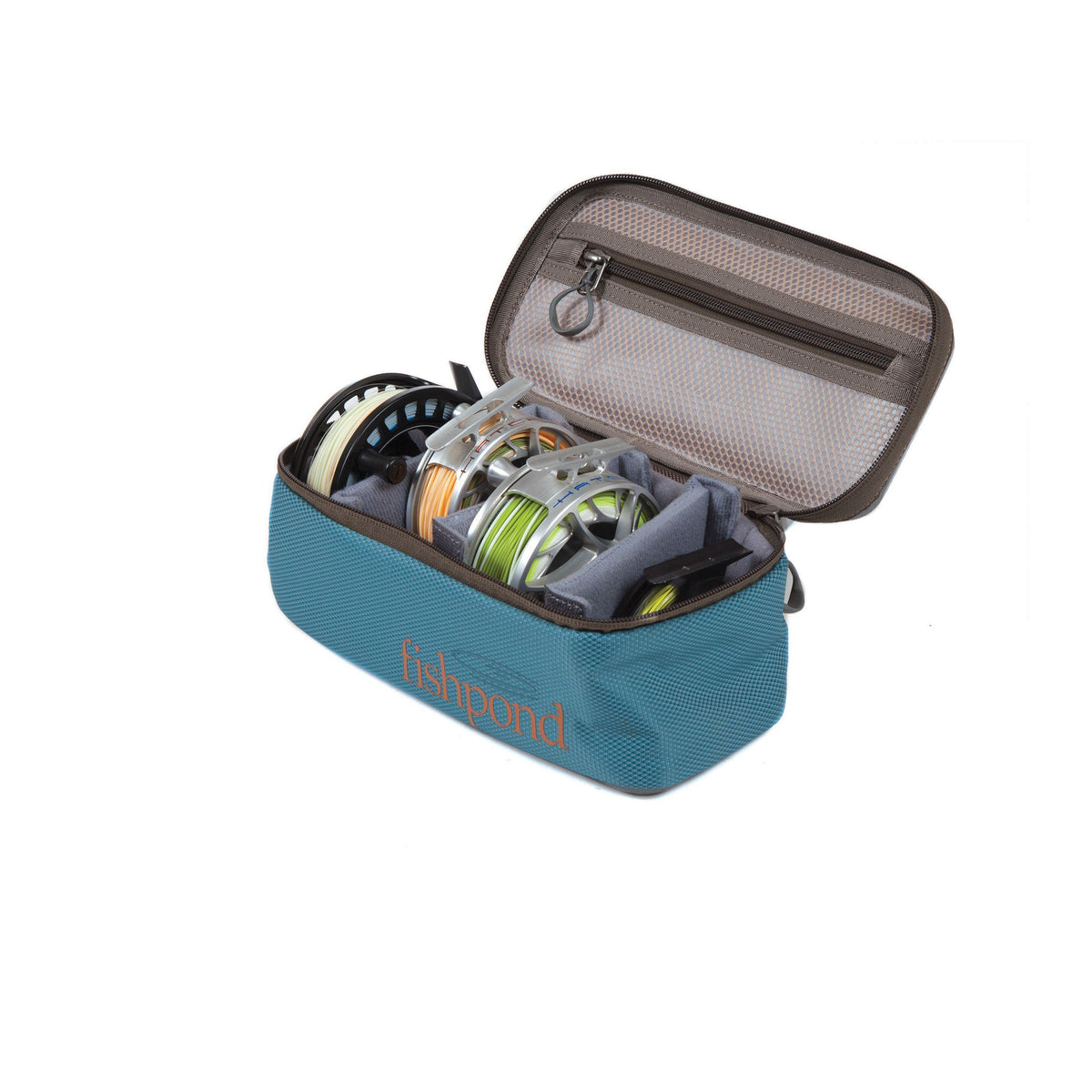 fishpond ripple reel case medium tidal blue open