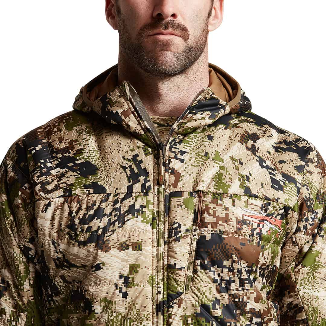 sitka gear kelvin aerolite jacket optifade subalpine front neck detail