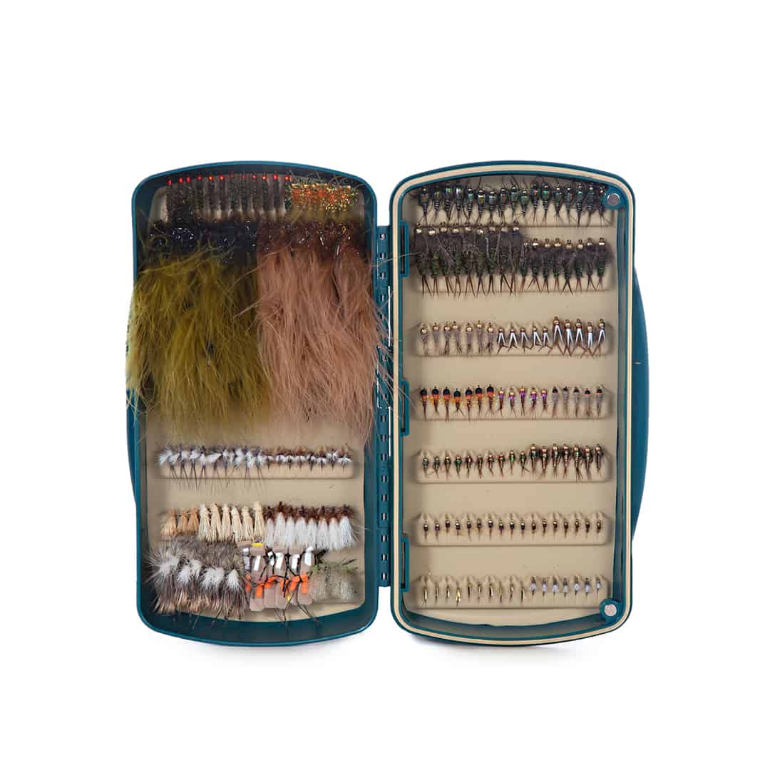 816332014338 Fishpond Tacky Pescador Large Waterproof Fly Box Baja Blue Loaded With Trout Flies With Noleaf