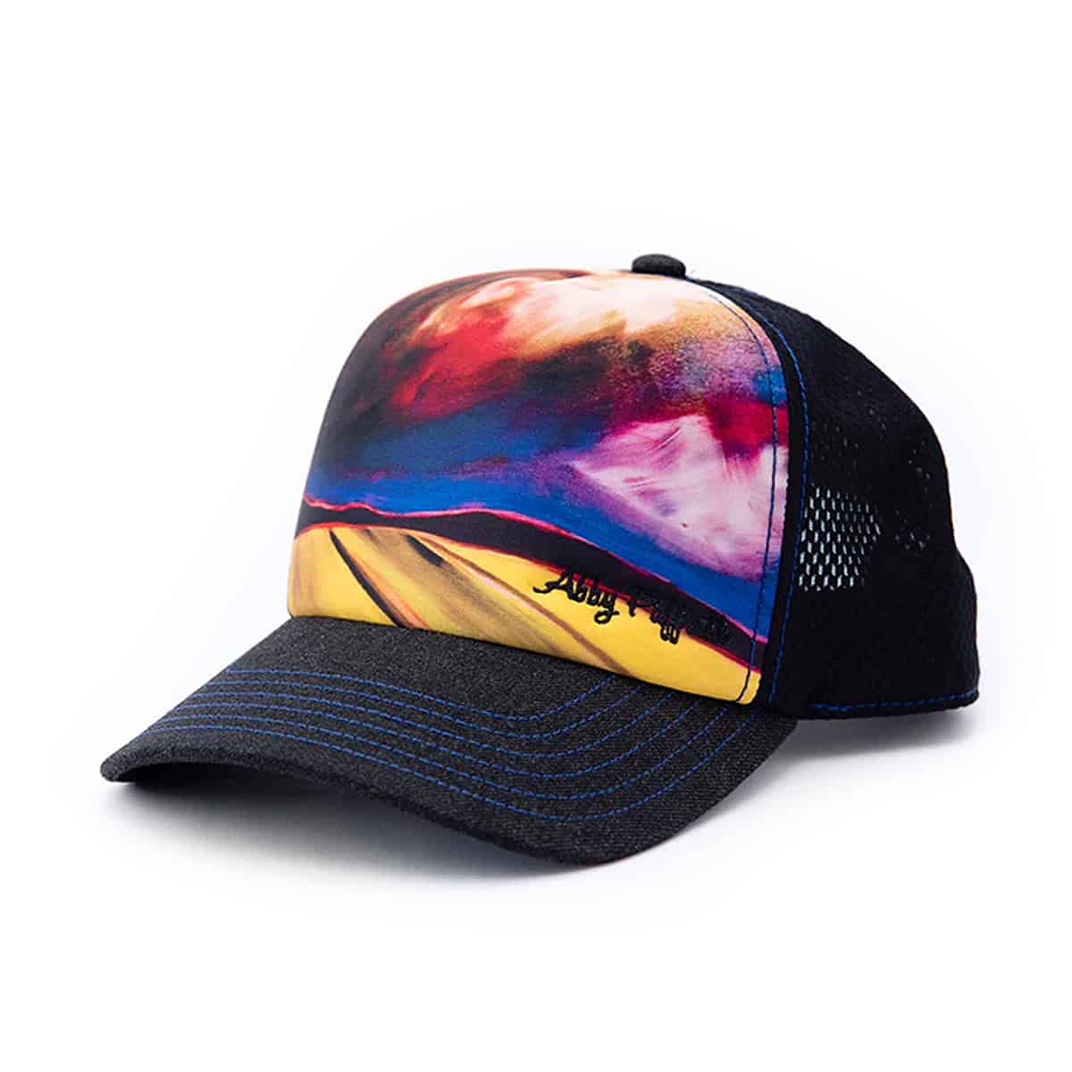 850029265016 art 4 all stormy skies trucker hat by abby paffrath featuring moody sky artwork three quarter