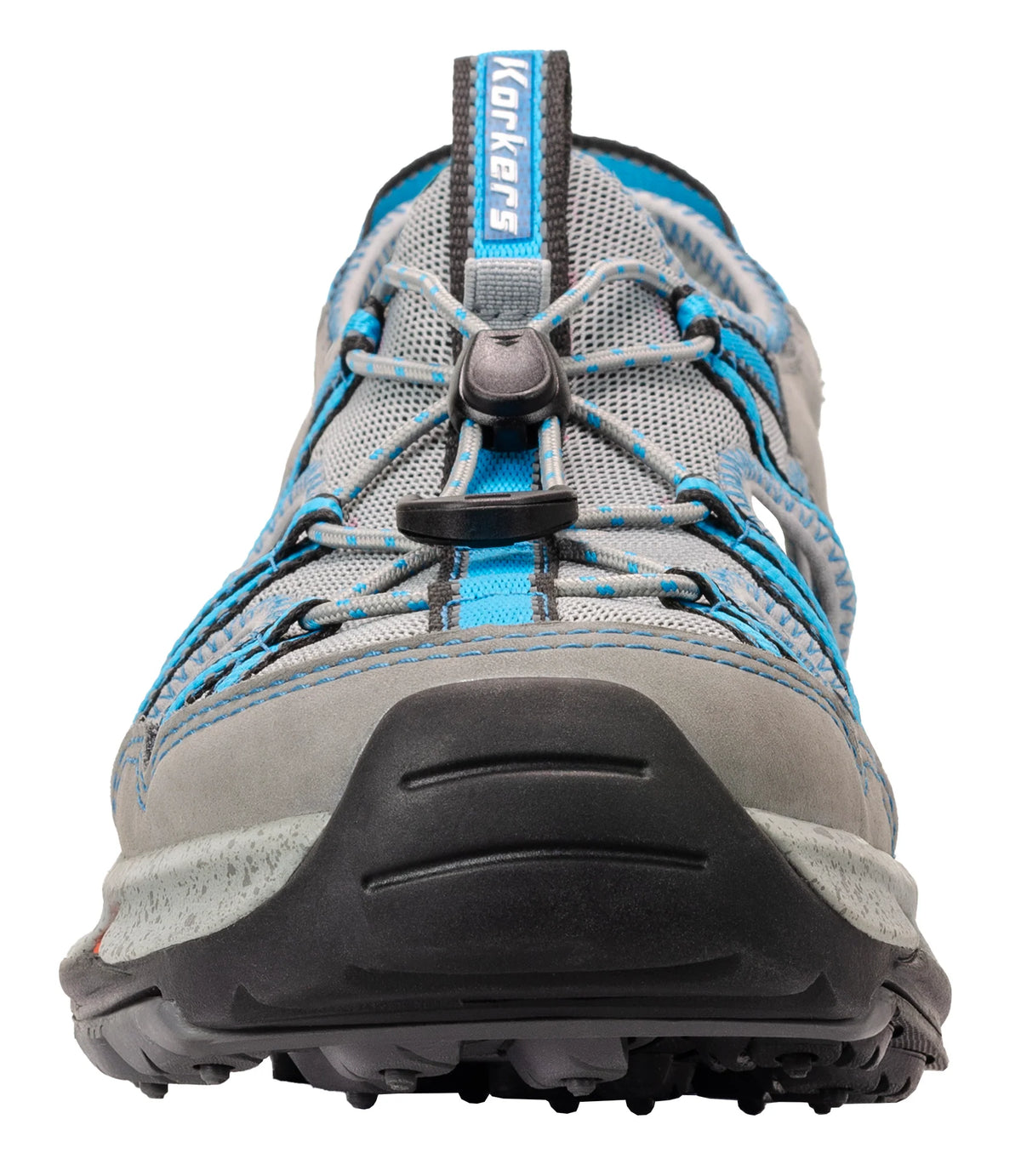 Korkers Women's Swift Current sandal, front view showing covered toe and cord closure