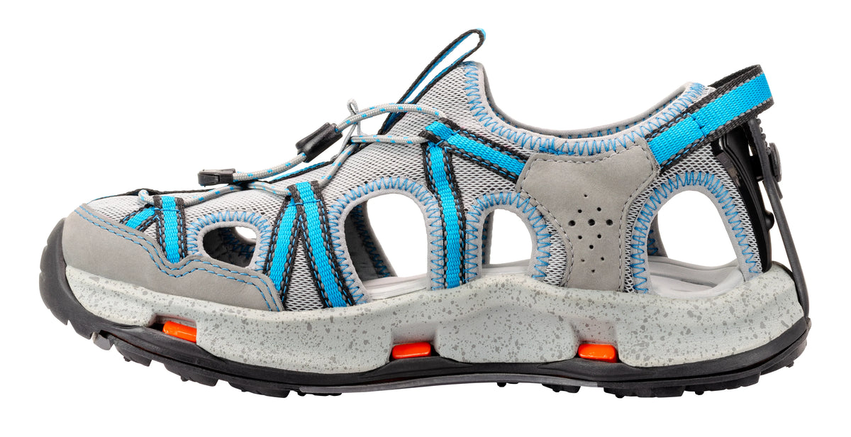 Korkers Women's Swift Current sandal, inner side view showing open panels