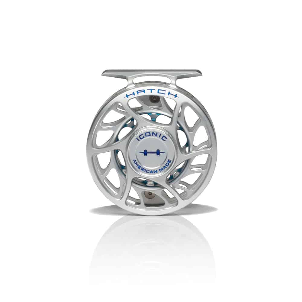 704715337078 Hatch Outdoor Iconic 3 Plus Fly Fishing Reel Clear Blue Large Arbor Front