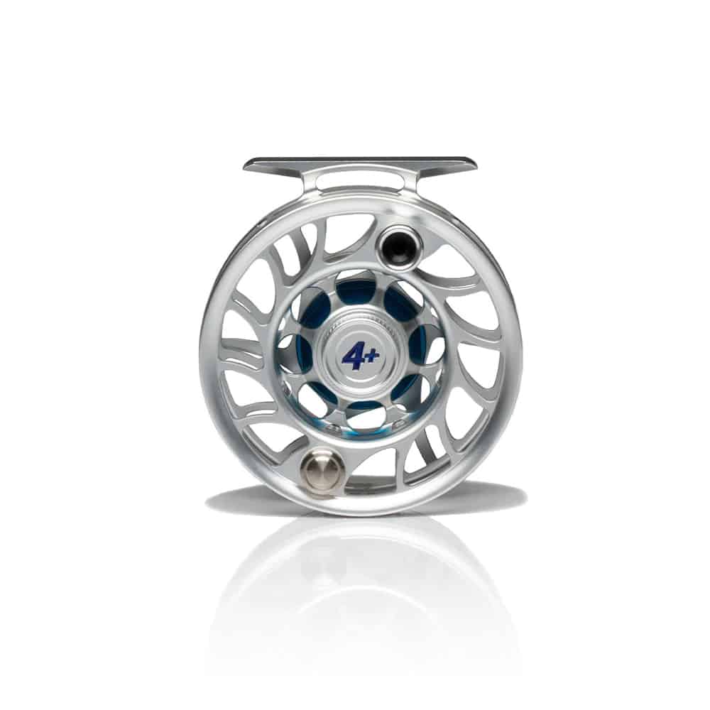 704715337153 Hatch Outdoor Iconic 4 Plus Fly Fishing Reel Clear Blue Large Arbor Front