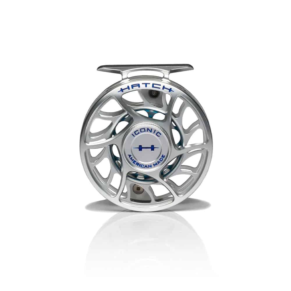 704715337153 Hatch Outdoor Iconic 4 Plus Fly Fishing Reel Clear Blue Large Arbor Back 