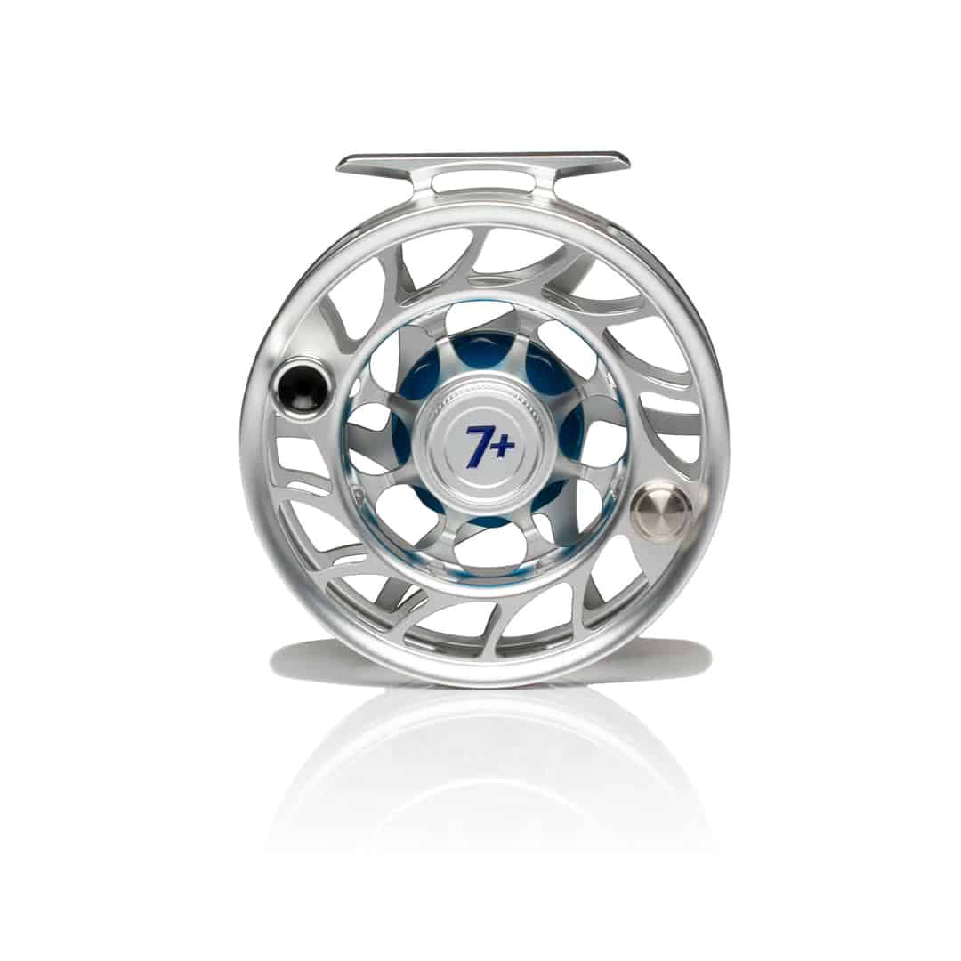704715337405 Hatch Outdoor Iconic Fly Reel 7 Plus Clear Blue Large Arbor Front