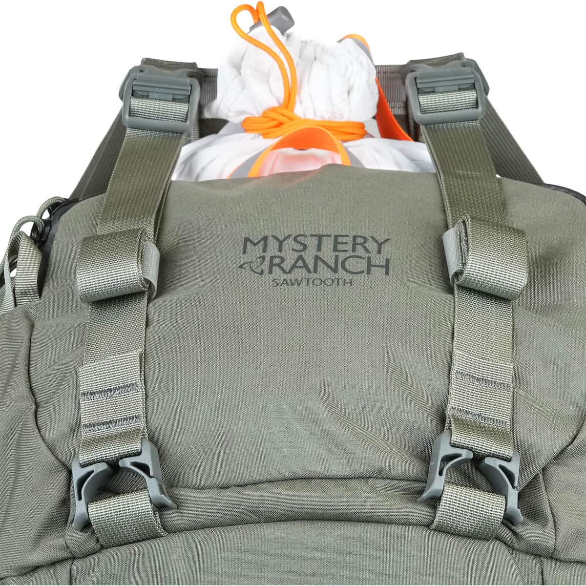 888564176825 110889 Mystery Ranch Sawtooth 45 Small Hunting Backpack Foliage Overload Shelf with Game Bag 40 Cinch Detail