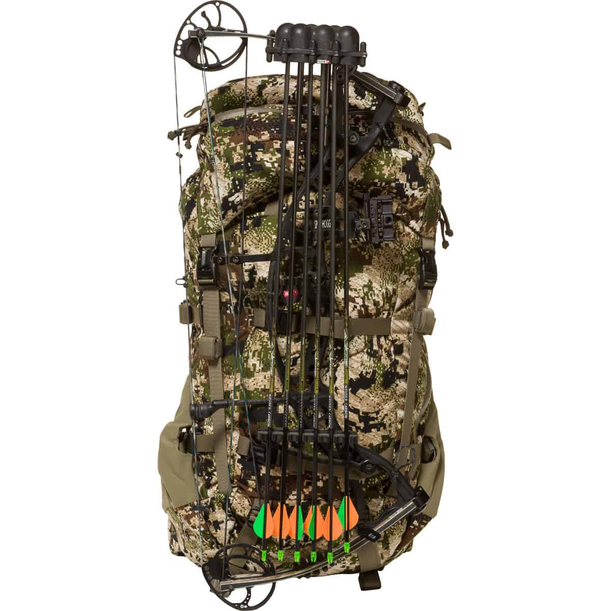 888564183137 112372 Mystery Ranch Metcalf 71L Hunting Backpack Optifade Subalpine Front With Bow Stowed