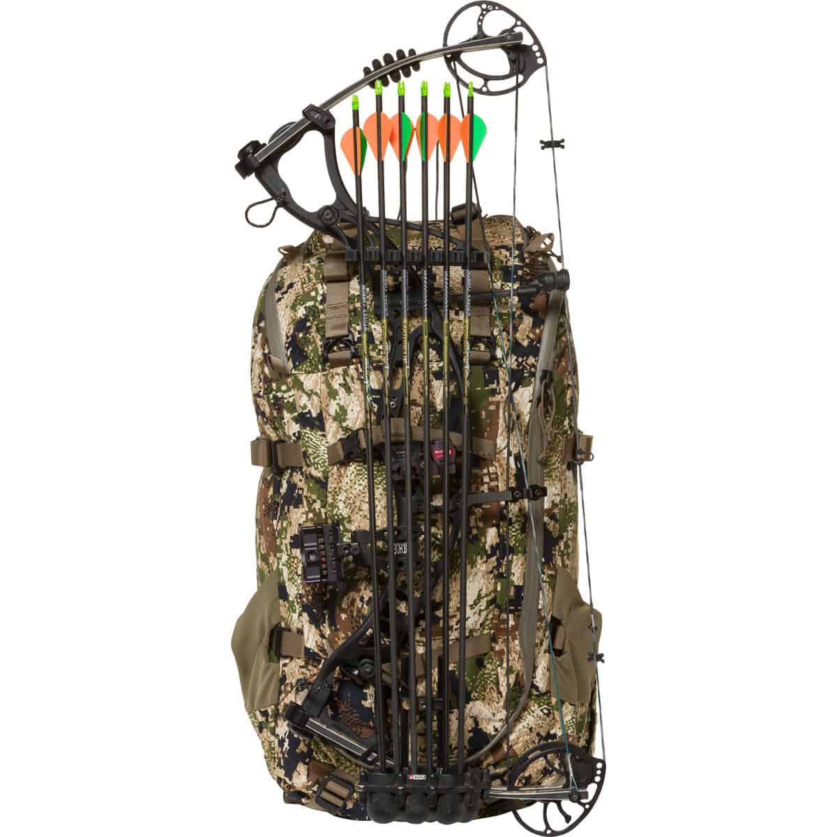 888564186343 110889 Mystery Ranch Sawtooth 45 Small Hunting Backpack optifade subalpine Front With Bow