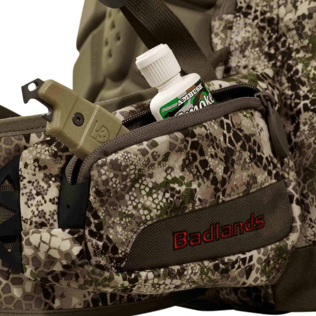 Badlands Packs 2200 Hunting Backpack 2020 Model Approach Camo Belt Pocket Detail