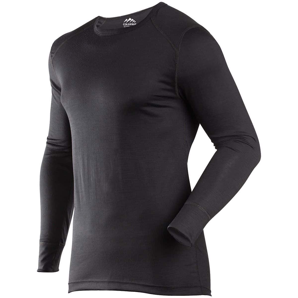 COLDPRUF Classic Merino Mens Base Layer Crew Black Long Underwear 