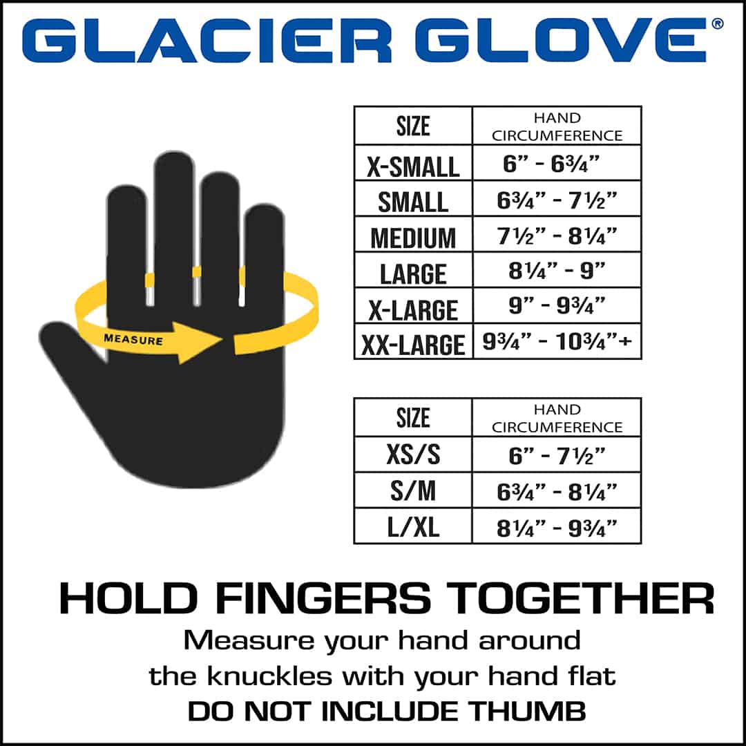Glacier Glove Alaska River Fingerless Windproof Glove Size Chart
