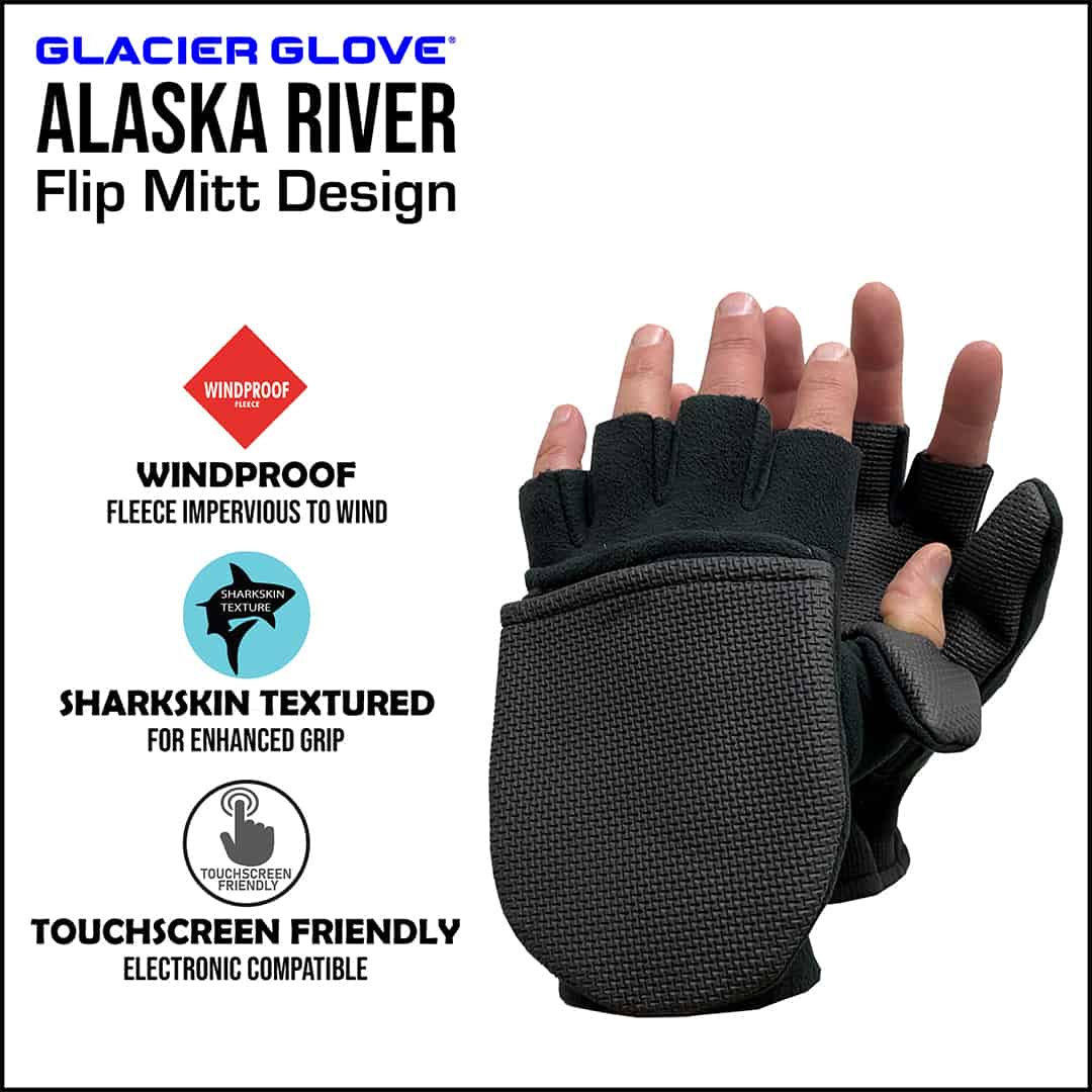 Glacier Glove Alaska River Windproof Flip Mitt, Black, XL