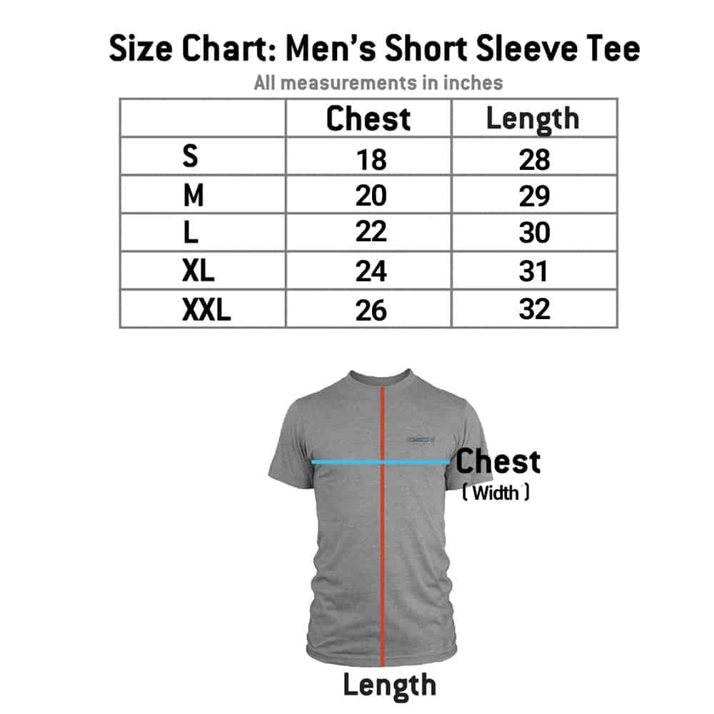 RYW Men&#39;s T-Shirt Size Chart Image