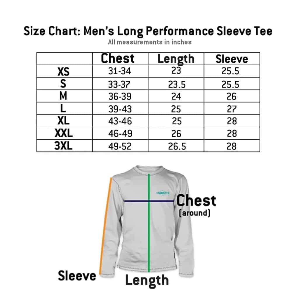 RepYourWater Performance Long Sleeve Tee Size Chart