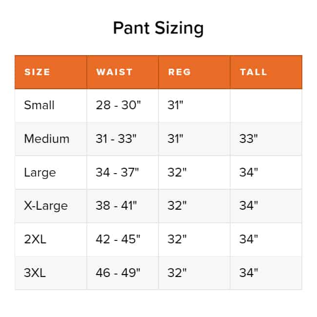 SITKA Men&#39;s Size Chart for Dew Point Rain Pants 2021