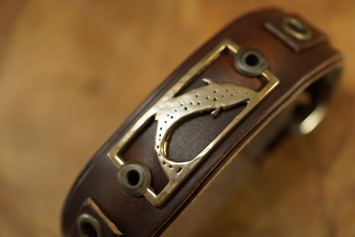 Sight Line Provisions Lost Cast Collection Trout Stargazer Leather Bracelet Closeup