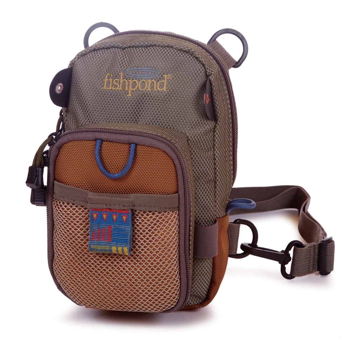 fishpond san juan vertical fishing chest pack sand and saddle brown