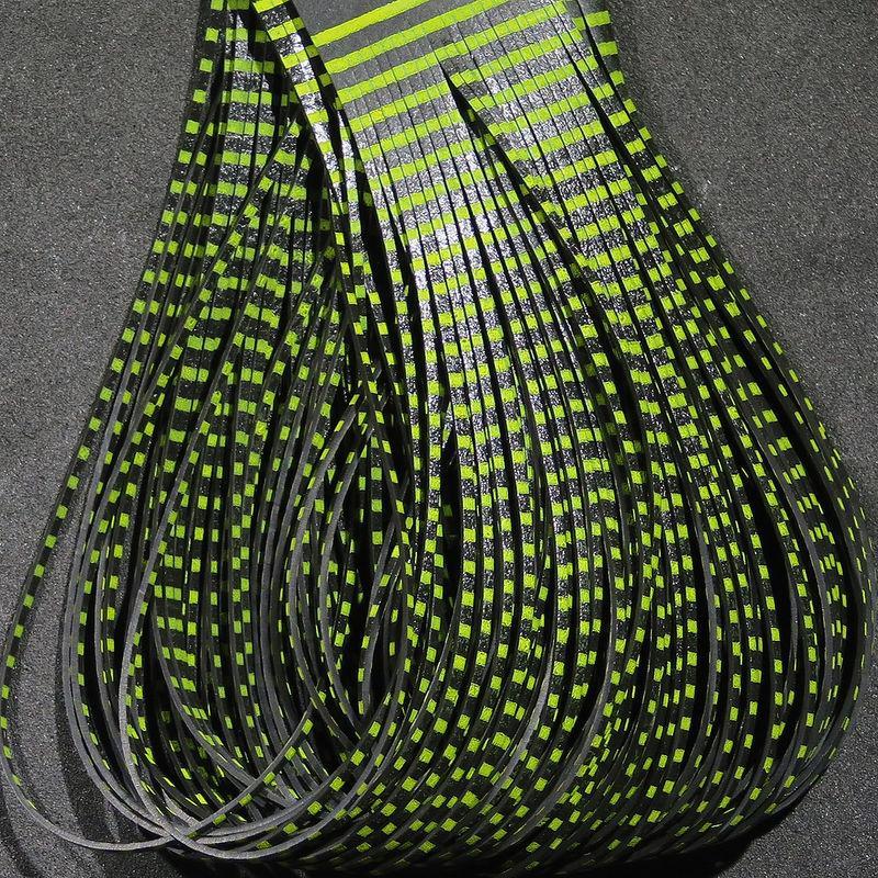hareline grizzly flutter legs chartreuse barred black 15
