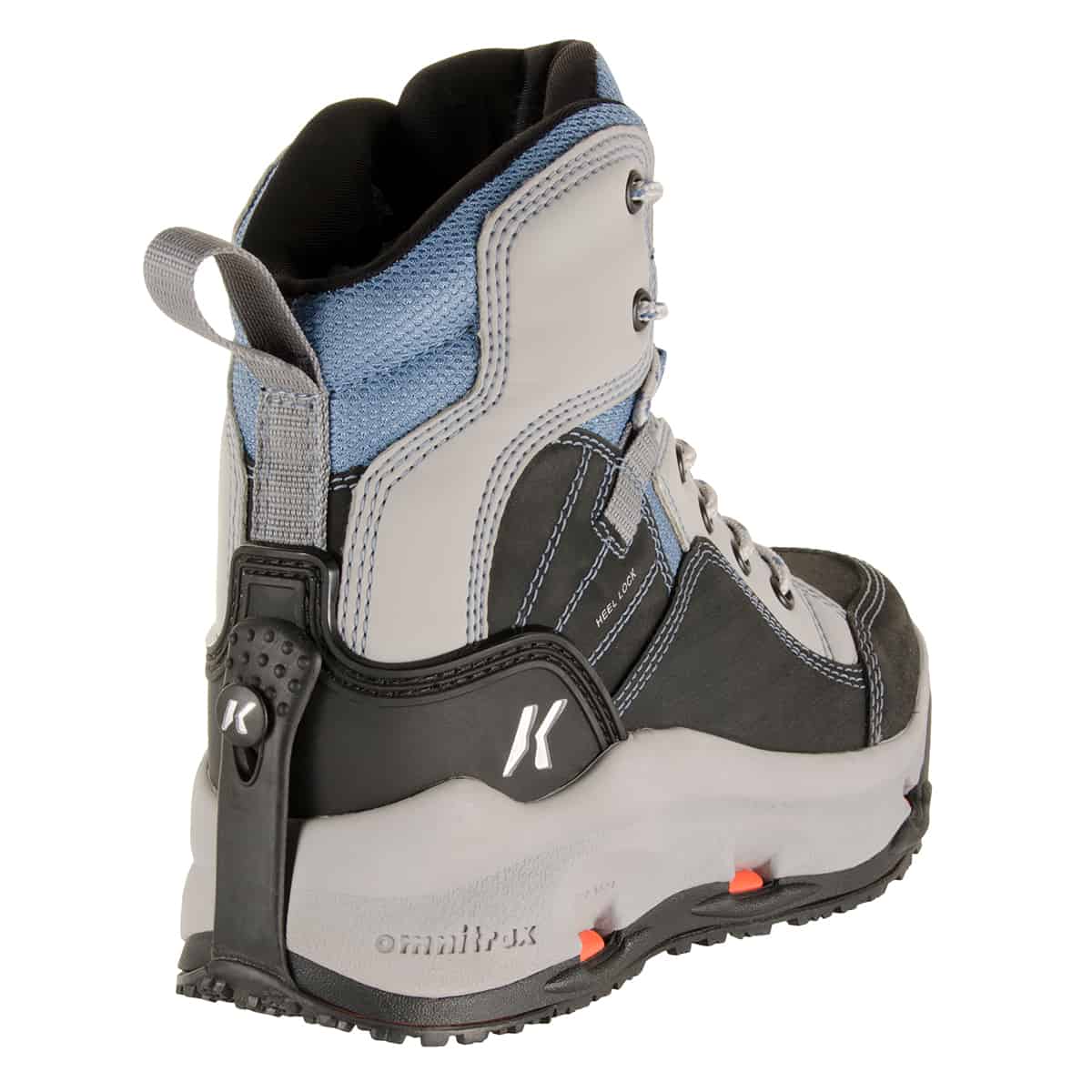 korkers buckskin mary women&#39;s fishing boot with interchangeable soles rear three quarter view