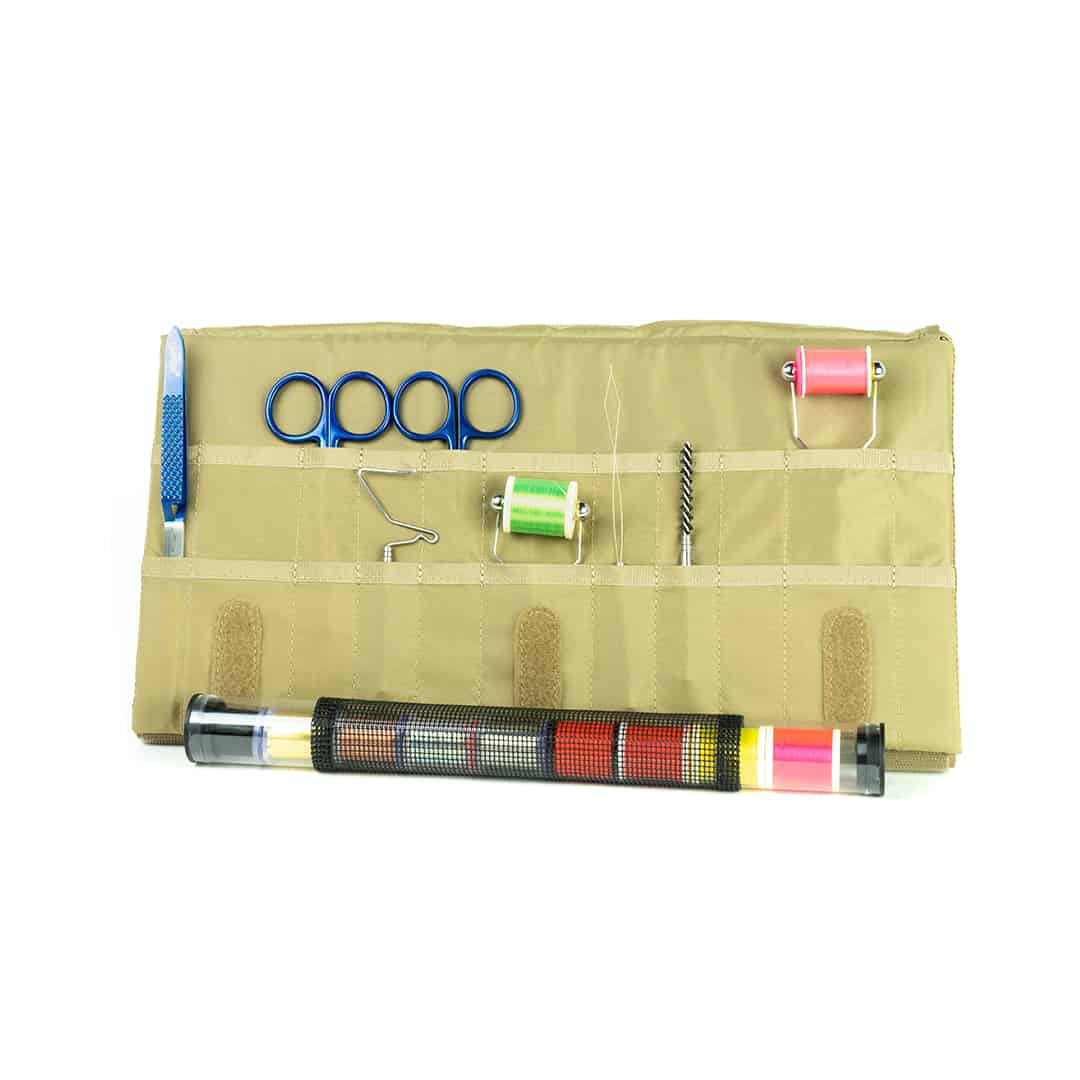 umpqua zs2 traveler fly tying material and tool travel and organization bag olive Tying Station Open